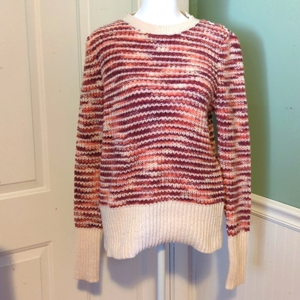 Loft Outlet Large Sweater Maroon Cream Colorful